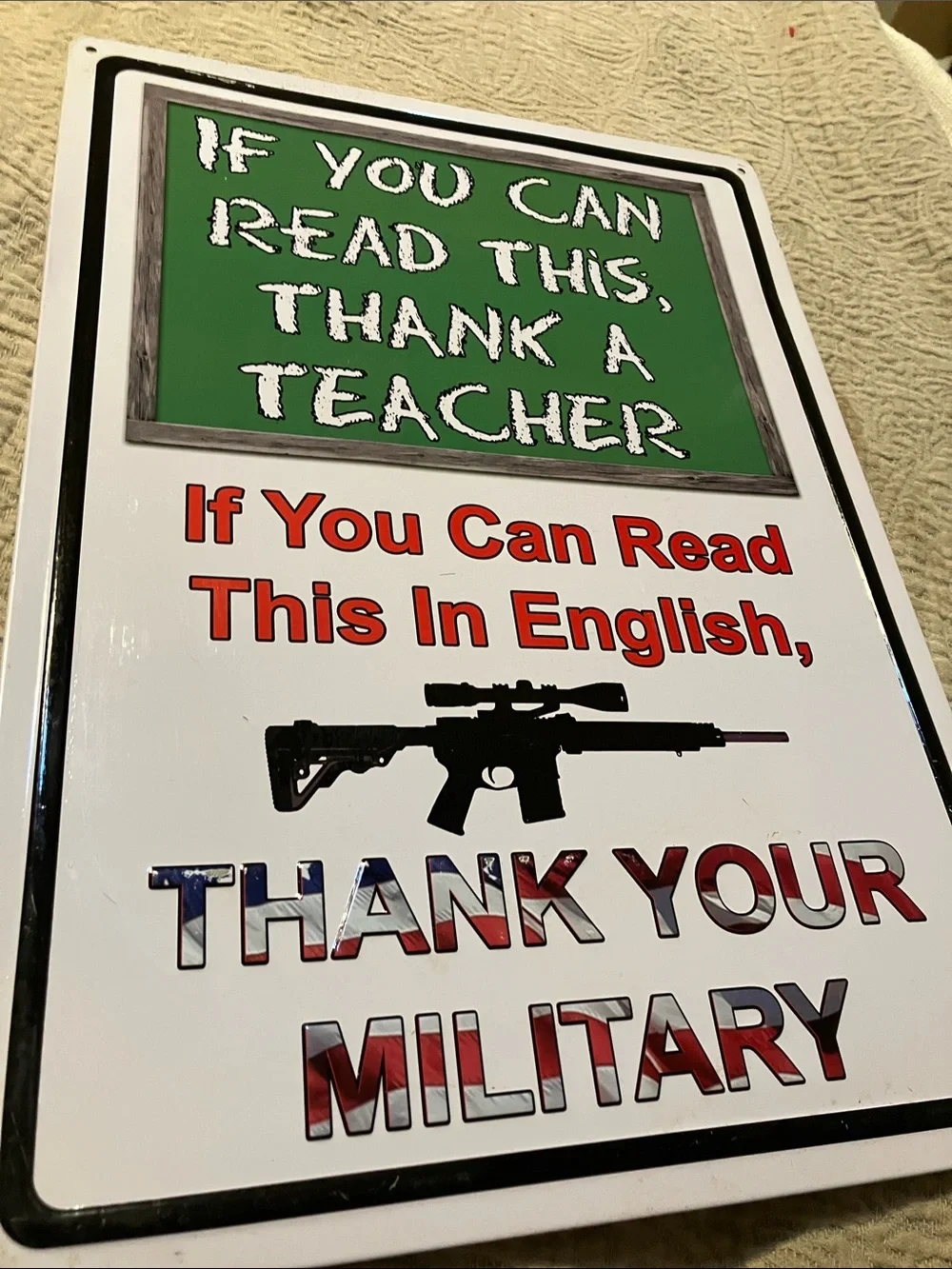 Patriotic Military and Teacher Metal Wall Sign - Green, Red, White